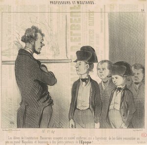 Studentene ved Pascareau-institusjonen prøver en ny uniform... av Honoré Daumier