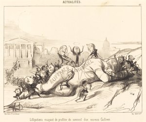 Lilliputianere prøver å nyte søvnen... av Honoré Daumier