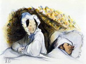 Mann og kvinne i sengen: "" Slem sovende! Gå ... “”, “” History of Erotic Art ”” av Edouard Fuchs, Berlin av Honoré Daumier