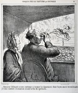 Mr. Colimard, hvis du fortsetter å se på danserne på en så upassende måte, tar jeg deg med hjem før showet slutter. Gravering av Honore Daumier (1808-1879) i "" Le Charivari"". Arkstørrelse: 24,6x36cm. Palais Longchamp, Musee des Beaux Arts de Mar av Honoré Daumier