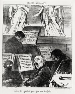 Musikalske skisser: orkesteret mens du spiller en tragedie. Illustrasjon d