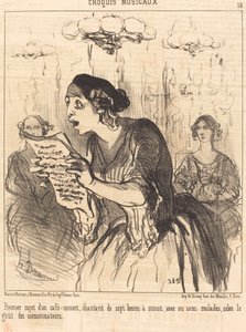 Første emne på en syngende kafé-konsert... av Honoré Daumier