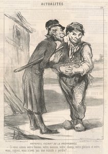 Ratapoil driver med propaganda: Hvis du elsker din kone, huset ditt, åkeren din, kvigen din og kalven din, skriv under, du har ikke et minutt å tape! av Honoré Daumier