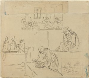 Scene for Tribunal (dommen) av Honoré Daumier