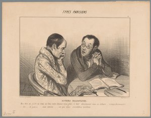 Forfatter råder kollega til å kvitte seg med kona Dramatiske forfattere (tittel på objekt) Parisiske typer (serietittel) Typer Parisiens (serietittel på objekt) av Honoré Daumier