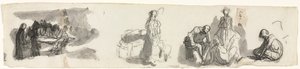 Studieark med en gruppe på fire figurer til høyre (recto) av Honoré Daumier
