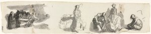 Studieark med en gruppe på fire figurer til høyre, tredje kvartal 1800-tallet. av Honoré Daumier