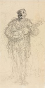 Syngende gitarist recto, Reclining Woman Leaning on Her Arm verso, 185560. av Honoré Daumier