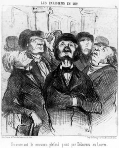 Pariserne i 1852 undersøkte det nye taket malt av Delacroix ved Louvre, hentet fra "" Paintings and Salons", serie med karikaturer av Honore Daumier (1808-1879). “Charivari” av Honoré Daumier