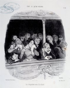 Den femte akten har Gaite-uttrykkene av ansiktet til publikum under showet (kjedsomhet, trøtthet, desinteret) Karikatur av Honore Daumier (1808-1879). Paris-museet Carnavalet fra 1800-tallet av Honoré Daumier