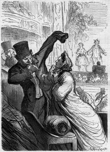 Det siste verset. Tegneserie av Honore Daumier (1808-1879). Gravering i "" Le Monde Illustré"" nr. 255 av 1. mars 1862. av Honoré Daumier