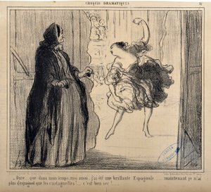 For å si... at jeg også i min tid var en strålende spanjoler... nå har jeg ingen spansk bortsett fra Castanets! C'est bien sec Gravering av Honore Daumier (1808-1879) i "" Le Charivari"". Palais Longchamp, Musee des Beaux Arts de Ma av Honoré Daumier