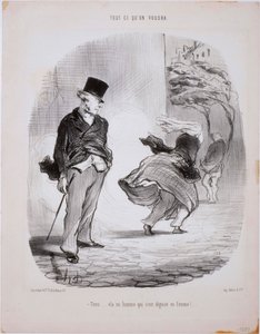 Uansett hva vi vil- Her ... Her kommer en mann som forkledde seg som kvinne ... av Honoré Daumier