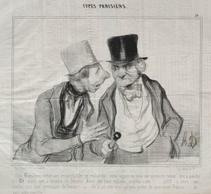 Typer Parisiens, plate 26: Ja, Sir, din respektable luft oppmuntrer meg... av Honoré Daumier