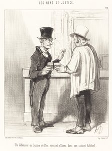 En forsvarer... chatter... i sitt vanlige kabinett av Honoré Daumier
