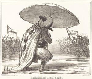En parasoll i en vanskelig posisjon av Honoré Daumier