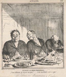 En gjest på en middag med hestespisere: Skal jeg tilby deg litt mer? Det er flott, ikke sant? av Honoré Daumier