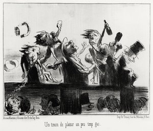 Et litt for muntert lysttog, i serien Les chemins de fer, illustrasjon av Honore Daumier (1808-1879), publisert i "Charivari", datert 20. august 1852. av Honoré Daumier