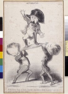 Victor Hugo og Emile de Girardin støtter kandidaturet til Napoleon Bonaparte. Tegneserie av Honore Daumier (1808-1879) dukket opp i "" Le Charivari"". Litterary House of Victor Hugo, Bievres (Dim i cm 30,3x20) av Honoré Daumier