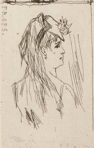 en. Head of an Old Man av Daumier (øverst til venstre); b. Chez Charles Beriot av Taiee (øverst i midten); c. Hodet til en ung kvinne av Rops (øverst til høyre); d. Elvelandskap ved Harpignies (nederst i midten); e. Profil av en ung kvinne av Honoré Daumier