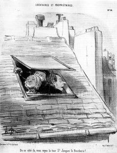 fra denne siden ser du St. Jacques Tower the Boucherie!... , hentet fra "" Tenants et Owners", tegneserieserie av Honore Daumier (1808-1879). “Charivari” av Honoré Daumier