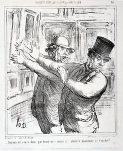 Kunstverk av Honore Daumier (1808-1879). Charivari er fra 1865: Serie Sketches Taken at the Salon “” -La oss ikke være borgerlige som dette... beundre i det minste denne Courbet! “” MUSEUM FOR FINE ARTS - PALACE LONGCHAMP, MARSEILLE av Honoré Daumier