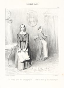 Denne avisen finner verket mitt ynkelig... enda en gang blir jeg altså misforstått! Tavle 38 fra serien De lærde kvinnene fra tidsskriftet Le Charivari av Honoré Daumier