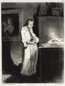 Humanitær kvinnelig forfatter som gir seg hen til mannen... av Honoré Daumier