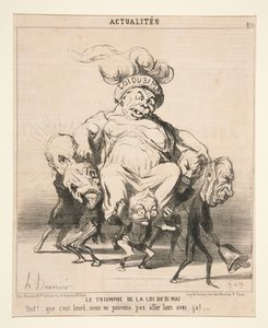 Triumfen for loven av 31. mai. Uff! ... så tung den er, vi kommer ikke langt med den! ... Plansje 256 fra serien Aktuelt (Dagens nyheter) av Honoré Daumier