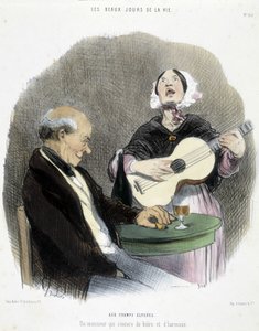 Mann som drikker i selskap med en sanger - i «Les Beaux Days de la vie»» av Honoré Daumier av Honoré Daumier