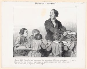 Herr Adolphe Chamouillard, De vil altså stadig være vanskelig med maten ... jeg erklærer for Dem, De er bare en sybaritt ... lær at spartanerne spiste svart suppe hele året ... - Men i det minste var det av Honoré Daumier