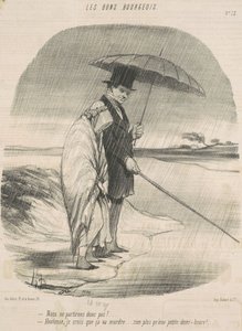 Så vi drar altså ikke! - Hortense, jeg tror den kommer til å bite ... Ikke mer enn en liten halvtime! av Honoré Daumier