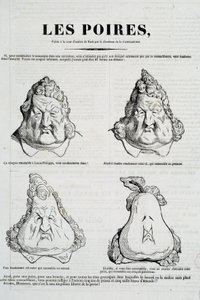 Pærer: Karikatur som representerer en metamorfose av Louis Philippes ansikt i pære. Tegning av Honore Daumier (1808-1879) etter originaltegningen av Charles Philippon (1806-1862) "" La Caricature"", januar 1832 Paris, Musee Carnavalet av Honoré Daumier