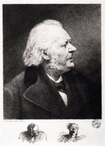 Portrett av Honore Daumier (1808-1879), fransk gravør, maler og skulptør. Gravering av sønn Boulard av Honoré Daumier