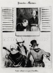 Ordtak og ordtak: sulten mage har ingen ører. Illustrasjon av Honore Daumier (1808-1879). Karikatur fra 1800-tallet, Musee Carnavalet, Paris. av Honoré Daumier