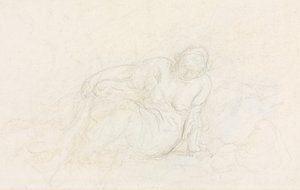Tilbakelent kvinne lener seg på armen (verso) av Honoré Daumier