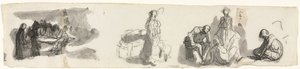 Studieark med en gruppe på fire figurer til høyre (recto) av Honoré Daumier