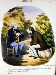 To menn som diskuterer politikk og nytten av Comte de Mole (farge litho) av Honoré Daumier