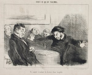 En komité lytter til opplesningen av en tragedie av Honoré Daumier