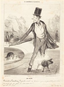 En time - Spasertur i Luxembourg-hagen av Honoré Daumier