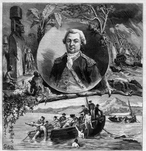 Le Centenaire de La Perouse (Jean Francois de Galaup Laperouse) - Portrett til minne om hans ankomst til Påskeøya 1786 og funnet av Astrolabe av Dumont d'Urville 1828.