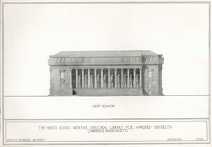 Forside, Harry Elkins Widener Memorial Library for Harvard University, Cambridge, Massachusetts (litho) av Horace Trumbauer