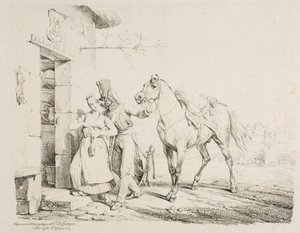 En husar som omfavner en tjener av Emile Jean Horace Vernet