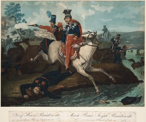 Prins Józef Poniatowskis død i slaget ved Leipzig, 1820 av Emile Jean Horace Vernet