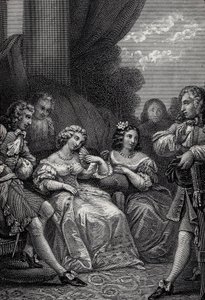 The Misanthrope or the Atrabilaire in Love - Gravering fra "Works" av Jean-Baptiste Poquelin dit Moliere (Jean Baptiste Poquelin av Emile Jean Horace Vernet