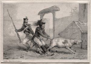 Marauders, hold fast. av Emile Jean Horace Vernet