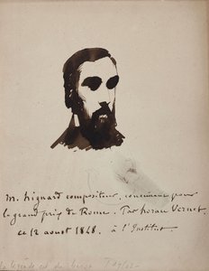 Portrett av komponisten Aristide Hignard 1822-1898, 1848. av Emile Jean Horace Vernet
