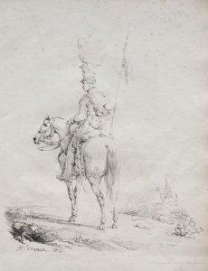 Samling av litografiske essays: Le Lancier en Vedette, 1816. av Emile Jean Horace Vernet