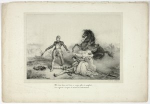 Hun holdt i armene liket blek og blodig... av Emile Jean Horace Vernet
