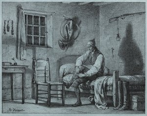 The Man-Servant of Limier reiser seg fra sengen av Emile Jean Horace Vernet